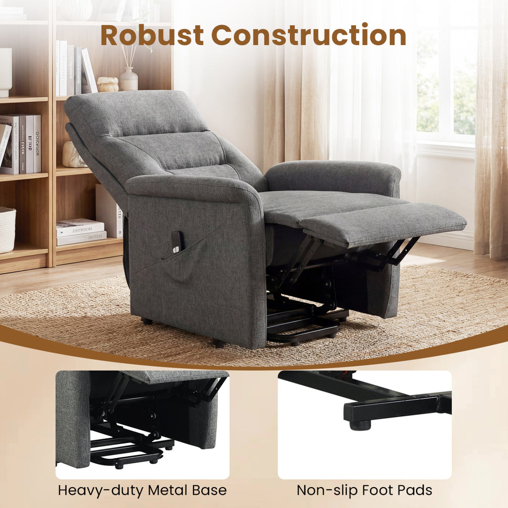 Power Lift Recliner Chair for Elderly with Remote Control and Side Storage Pocket-Gray
