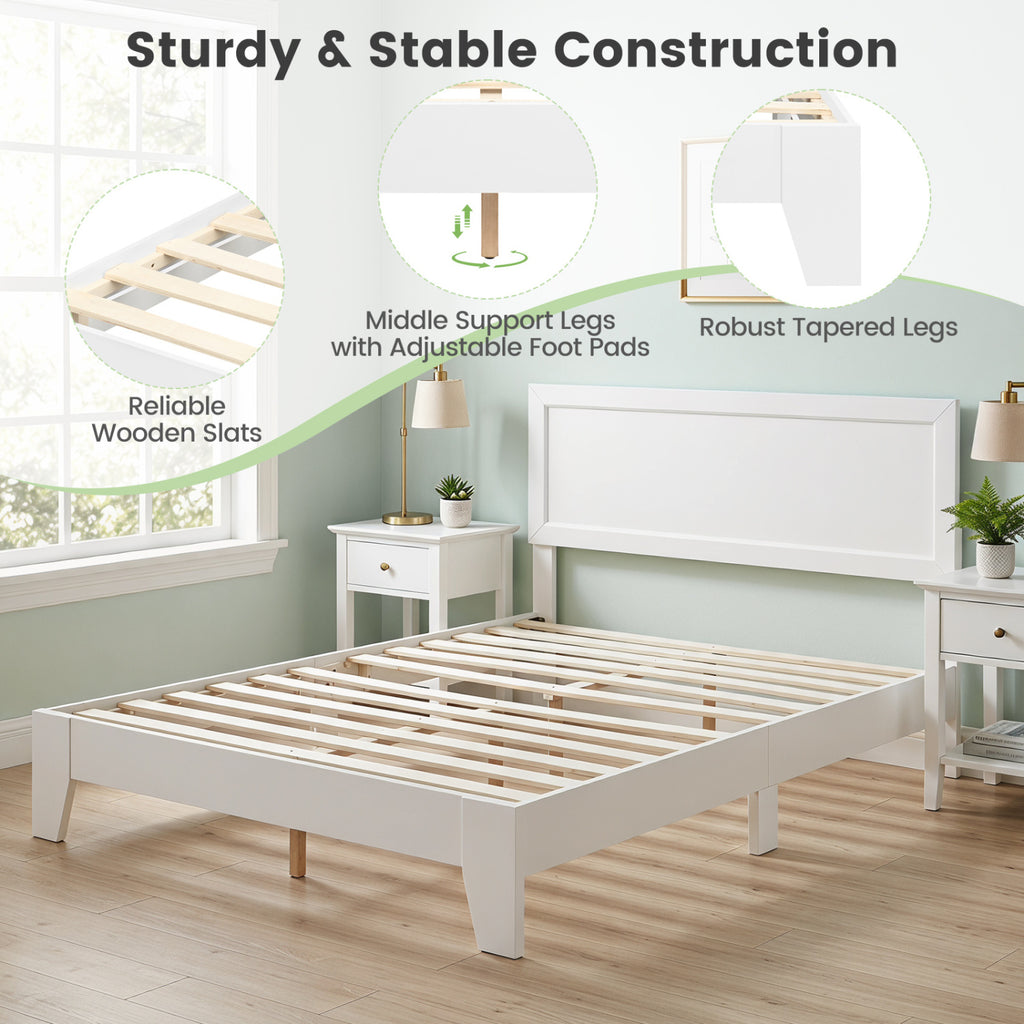 Queen Size Modern Bed Frame with Headboard-White