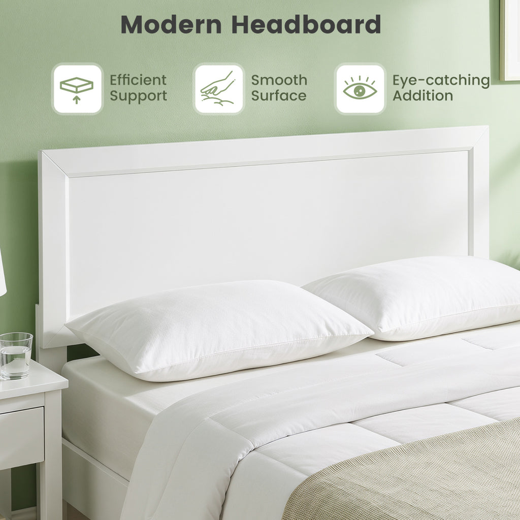 Queen Size Modern Bed Frame with Headboard-White