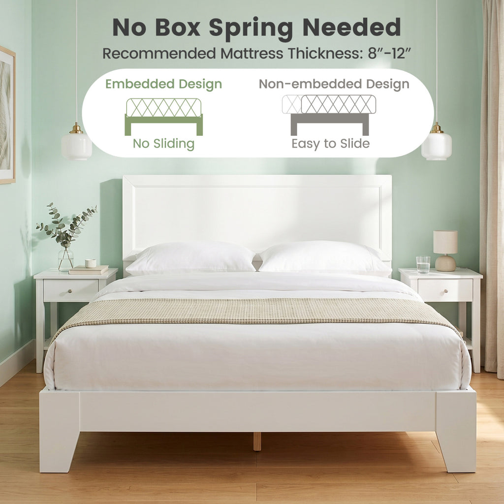 Queen Size Modern Bed Frame with Headboard-White