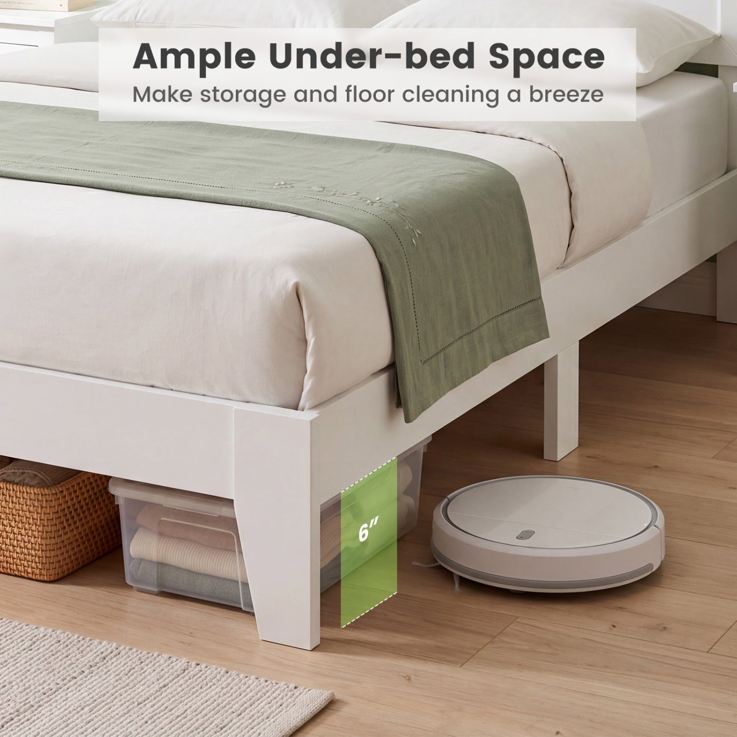 Queen Size Modern Bed Frame with Headboard-White
