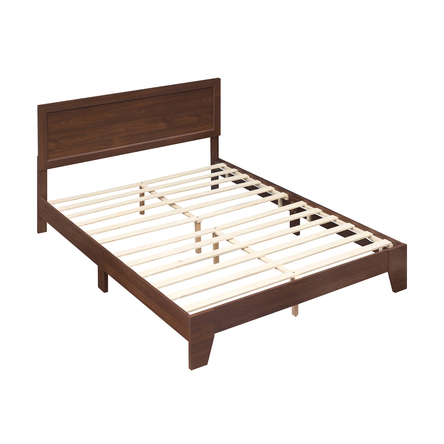 Queen Size Bed Frame with Headboard-Walnut