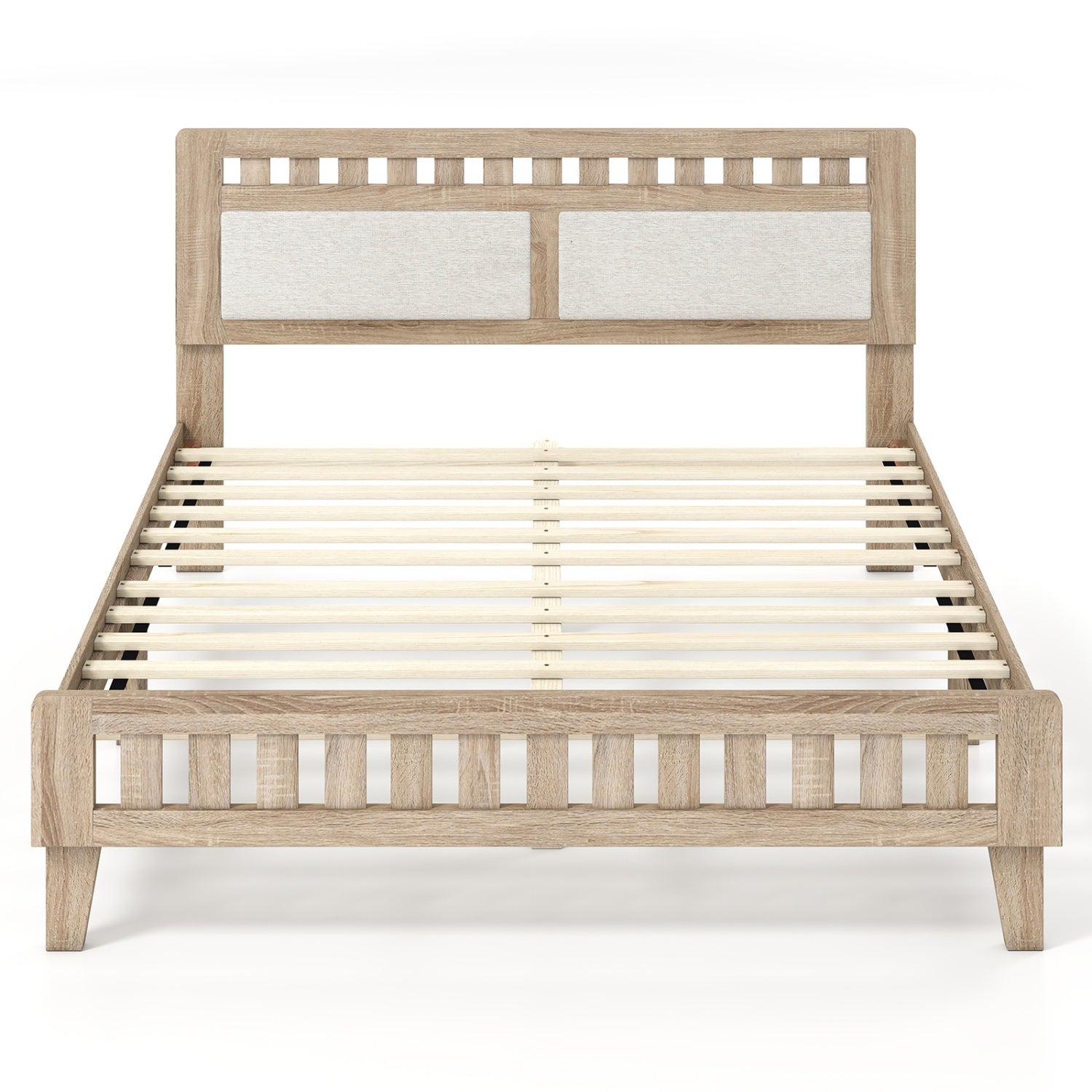 Queen Wood Bed Frame with Upholstered Headboard-Natural