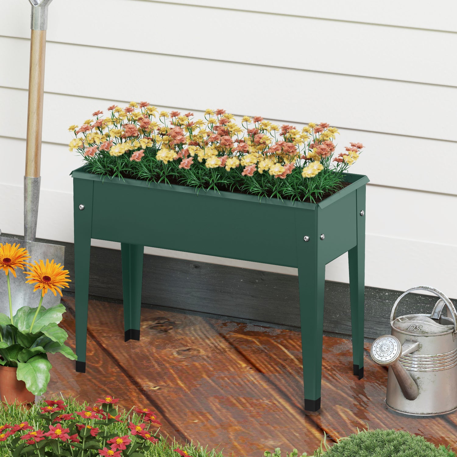 Jardinière surélevée en métal avec pieds - Verte