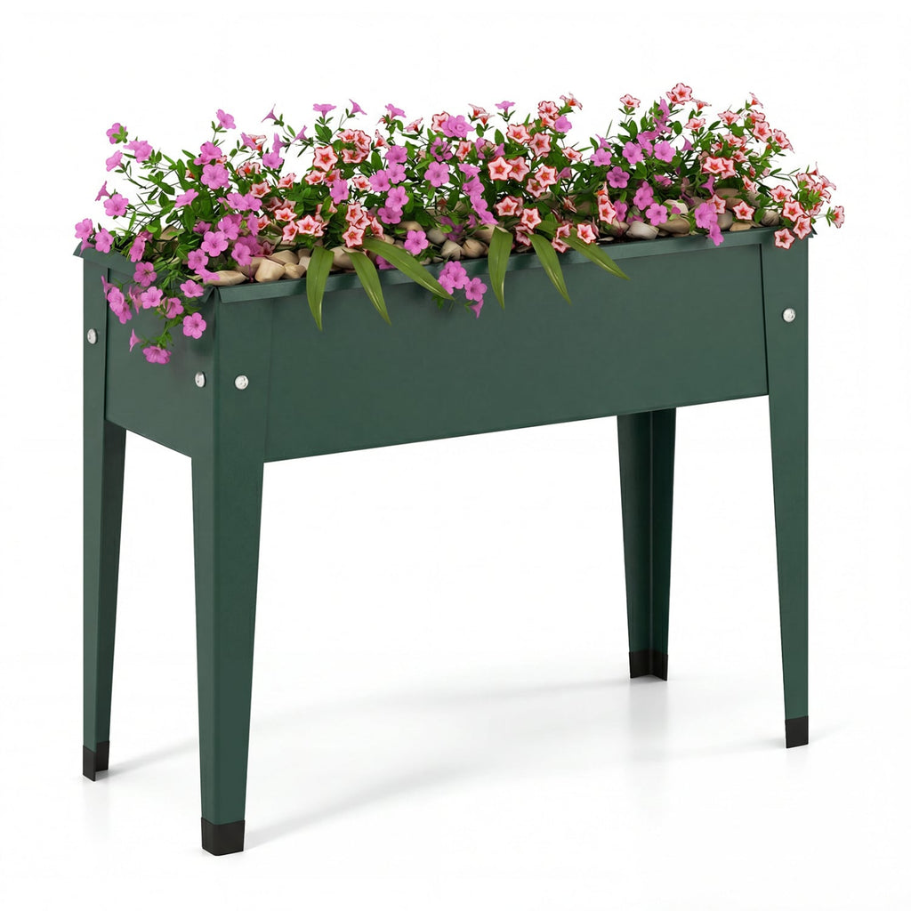 Jardinière surélevée en métal avec pieds - Verte