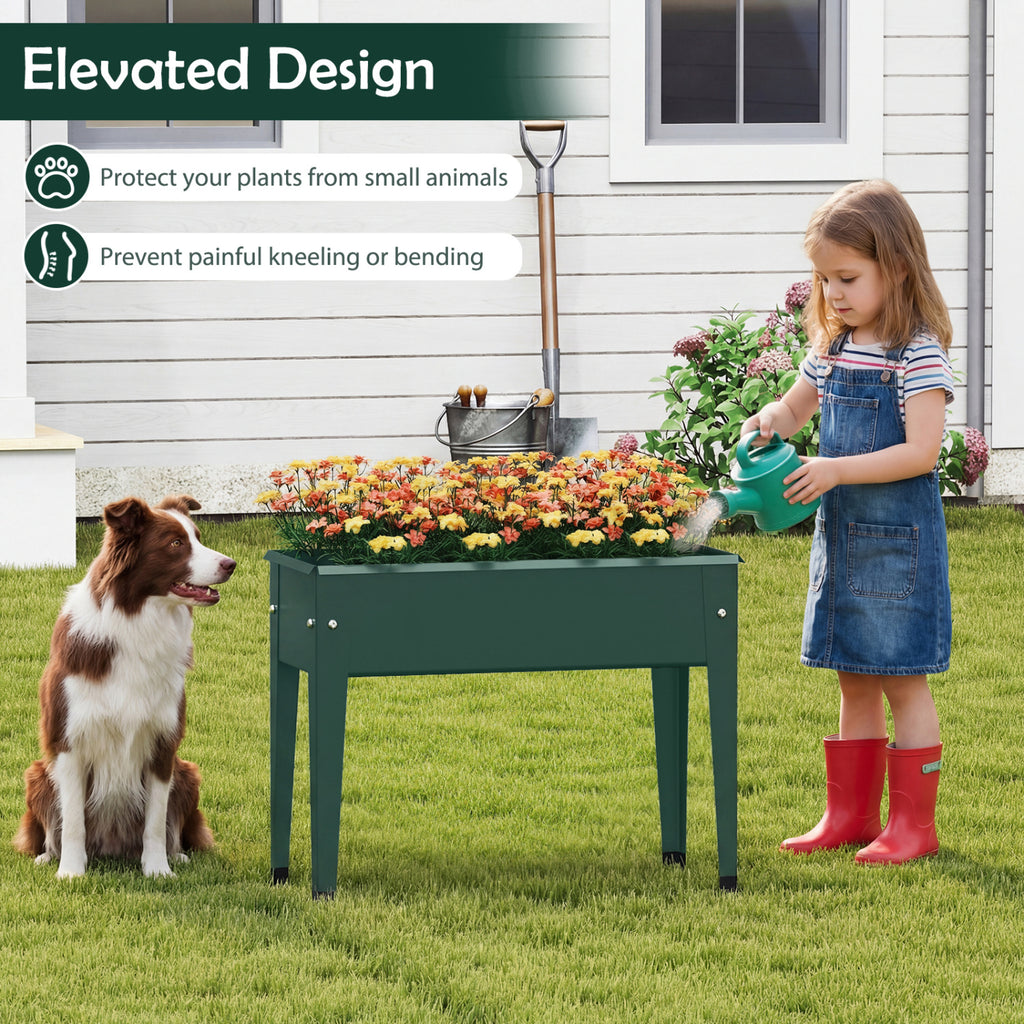 Jardinière surélevée en métal avec pieds - Verte