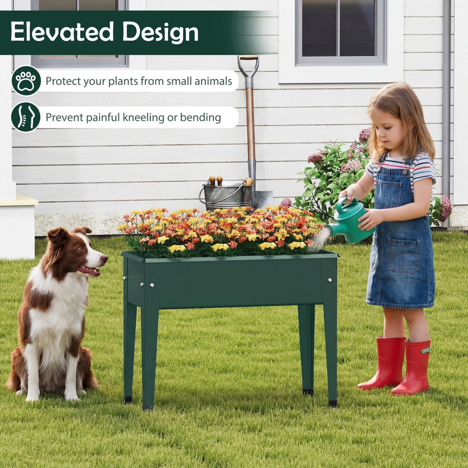 Jardinière surélevée en métal avec pieds - Verte