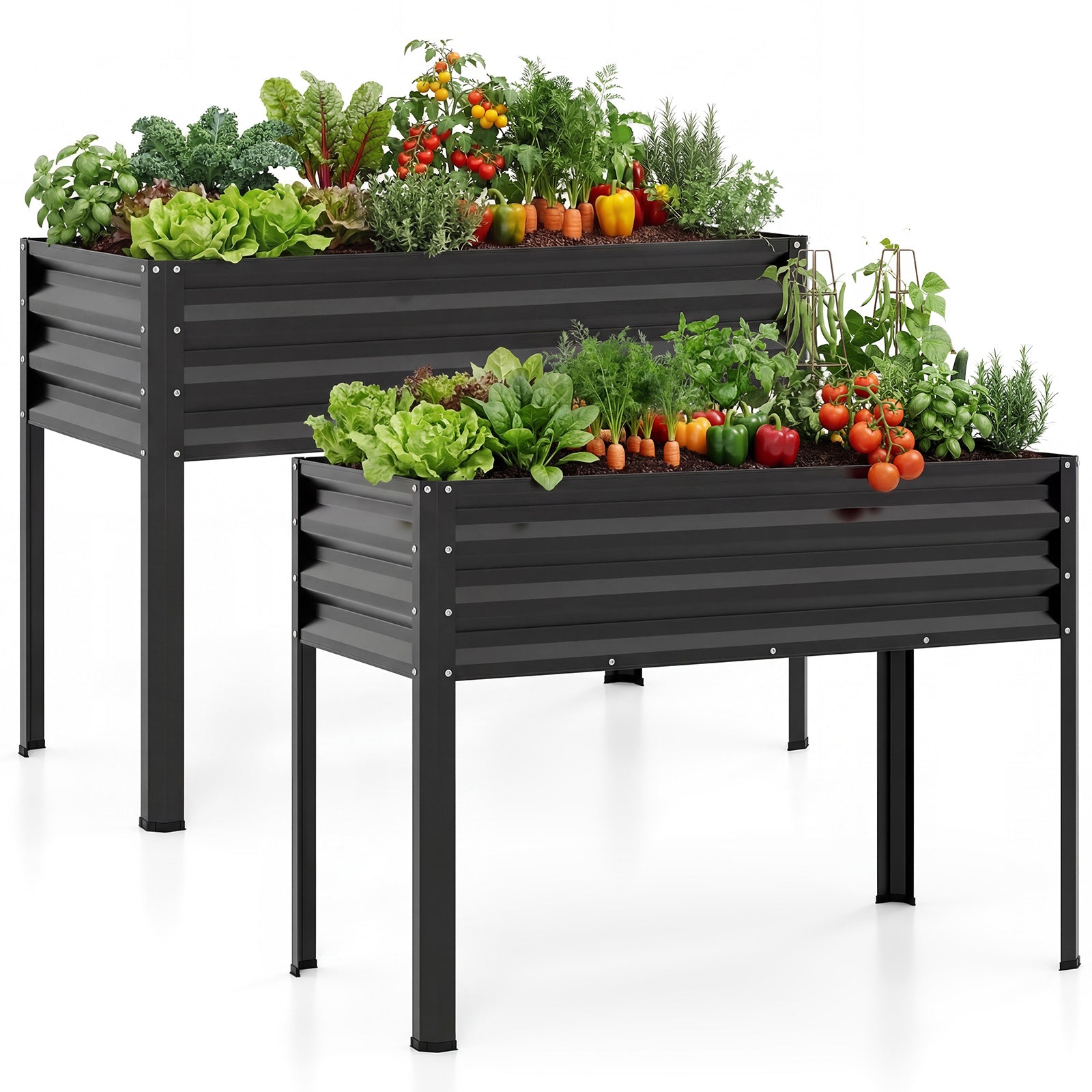 Plate-bande surélevée, lot de 2 jardinières surélevées en métal électro-enduites, grandes - Noir