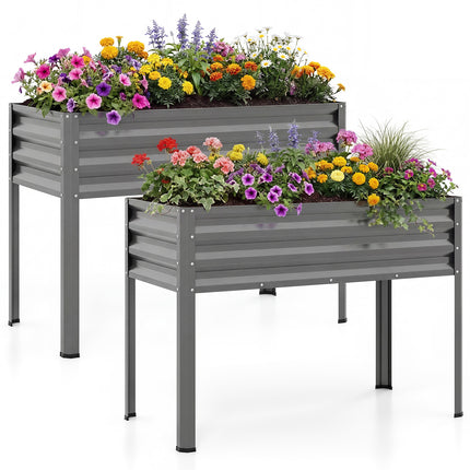 Raised Garden Bed Set of 2 Electro-Coating Metal Large Elevated Planter Box-Grey