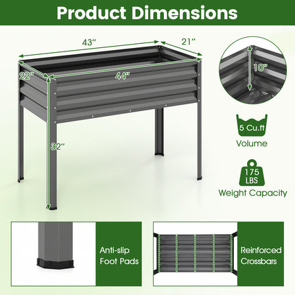 Raised Garden Bed Set of 2 Electro-Coating Metal Large Elevated Planter Box-Grey
