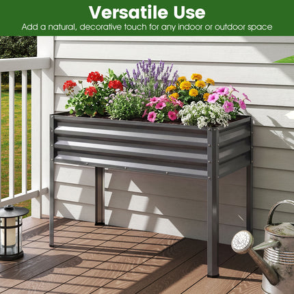 Raised Garden Bed Set of 2 Electro-Coating Metal Large Elevated Planter Box-Grey