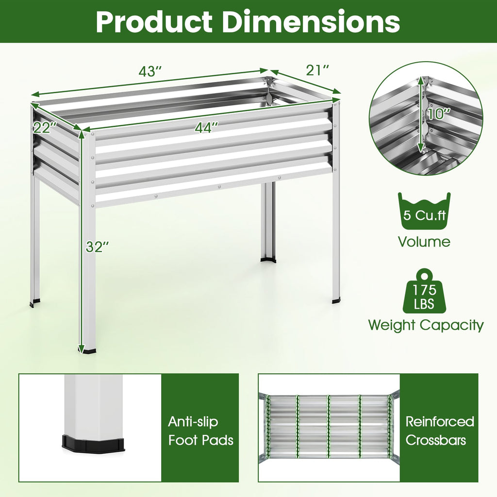 Lot de 2 jardinières surélevées en métal avec revêtement électrostatique – Argent