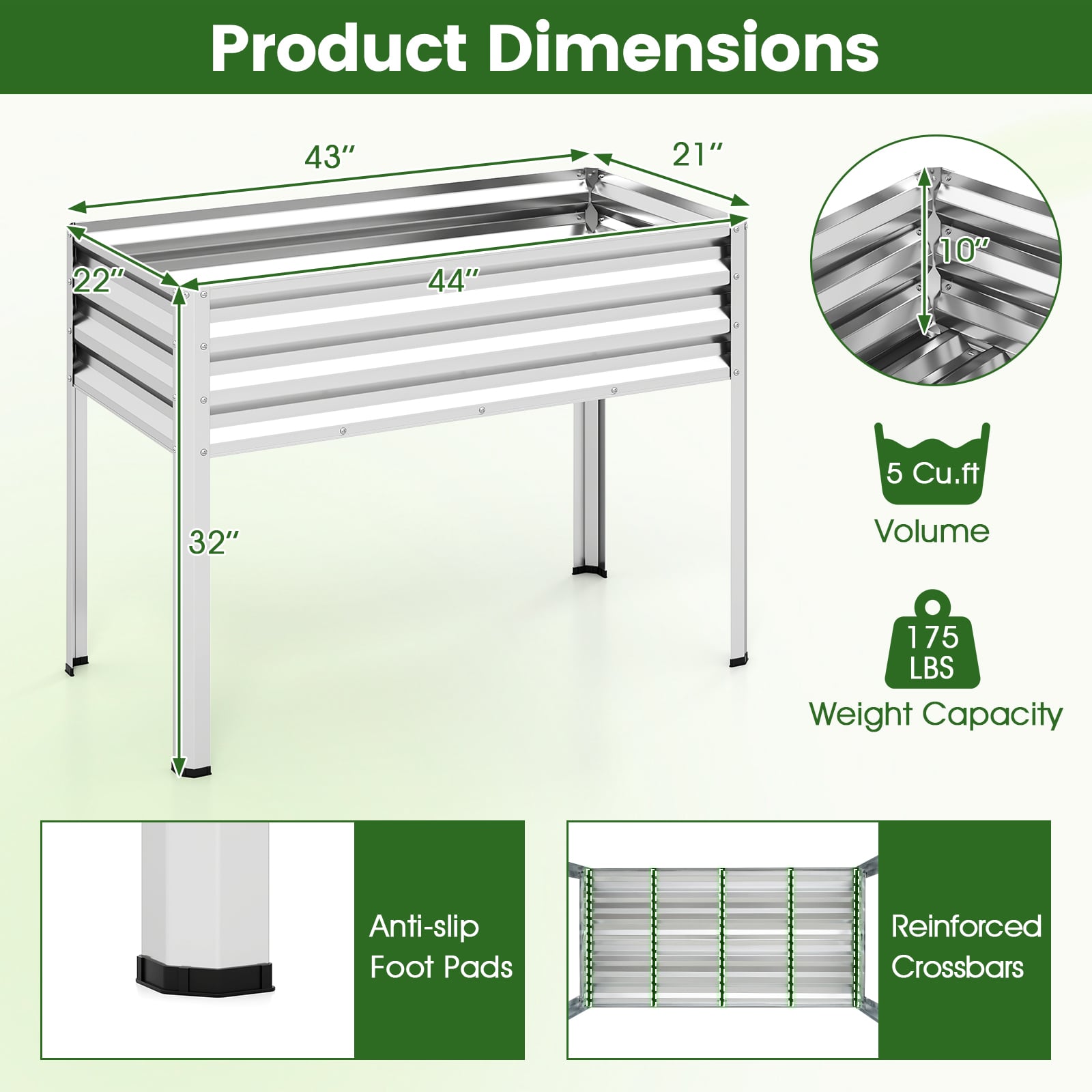 Lot de 2 jardinières surélevées en métal avec revêtement électrostatique – Argent