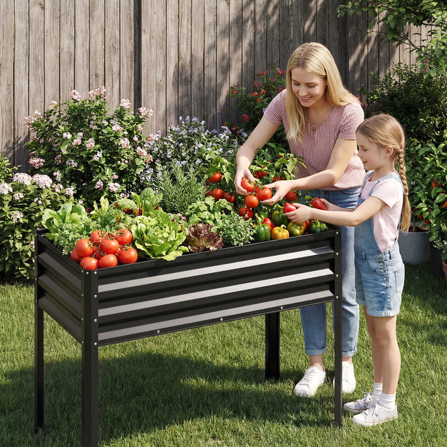 Raised Garden Bed with Legs Electro-Coating Metal Large Elevated Planter Box-Black