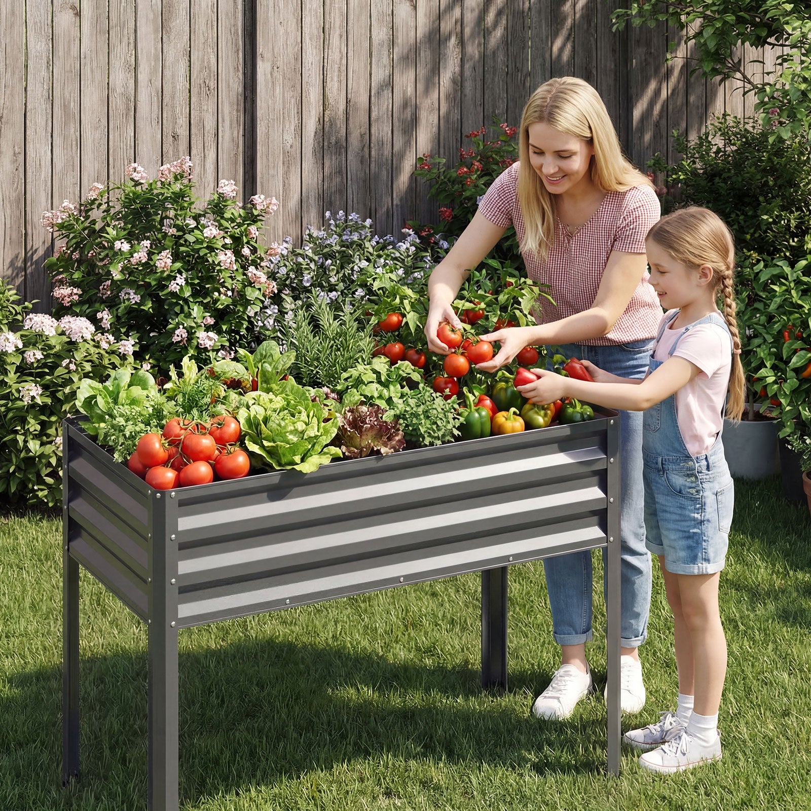 Jardinière surélevée avec pieds en métal traité par électrophorèse, grande jardinière sur pieds - Gris