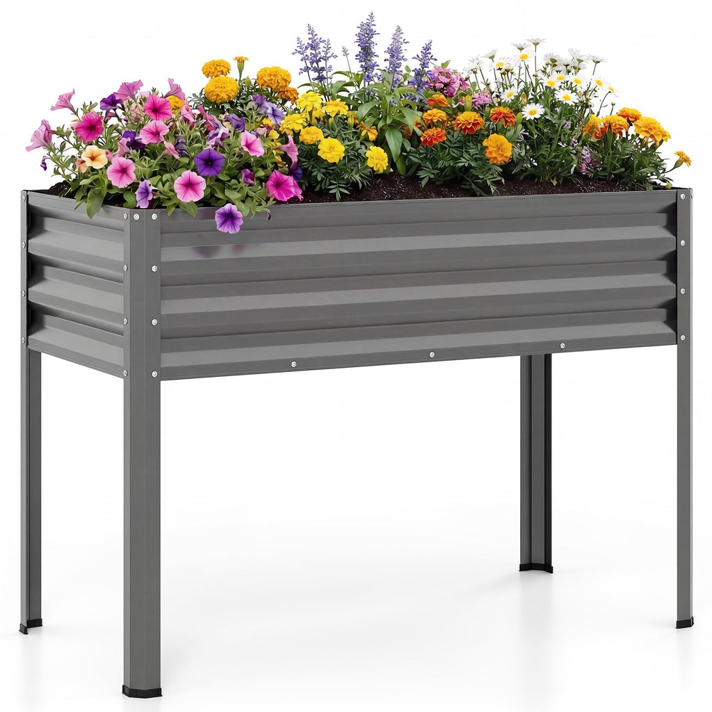 Jardinière surélevée avec pieds en métal traité par électrophorèse, grande jardinière sur pieds - Gris