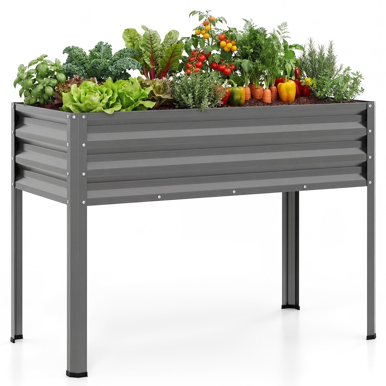 Jardinière surélevée avec pieds en métal traité par électrophorèse, grande jardinière sur pieds - Gris