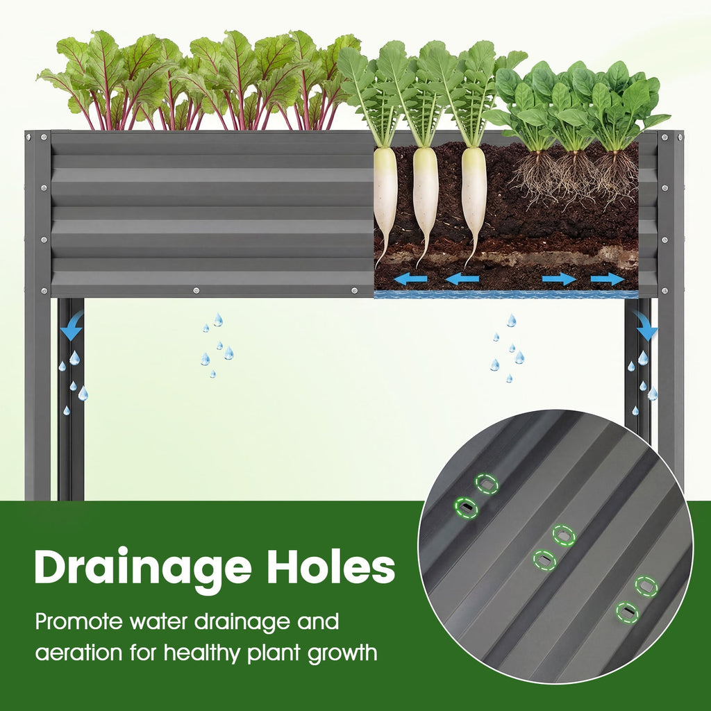 Jardinière surélevée avec pieds en métal traité par électrophorèse, grande jardinière sur pieds - Gris