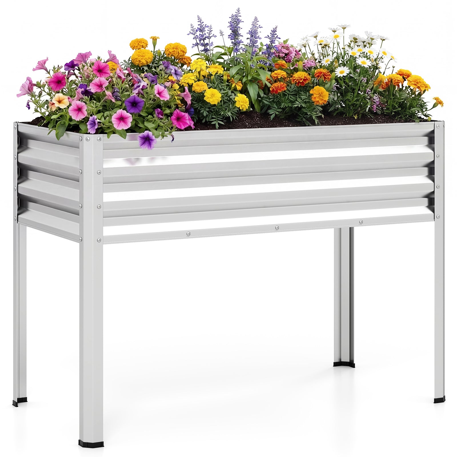 Jardinière surélevée avec pieds en métal traité par électrodéposition, grande - Argent