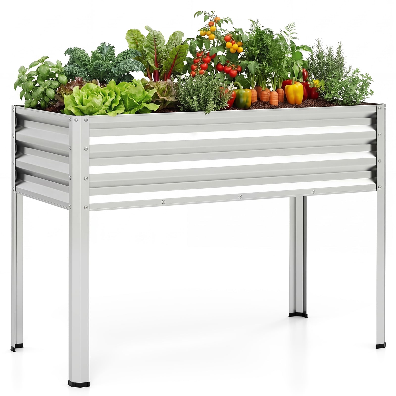 Jardinière surélevée avec pieds en métal traité par électrodéposition, grande - Argent