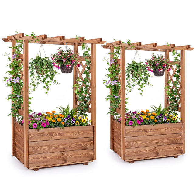Raised Garden Bed with Lattice Trellises with Hanging Roof Set of 2-Orange