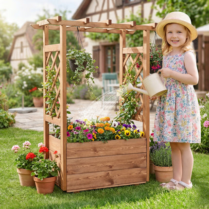 Raised Garden Bed with Lattice Trellises with Hanging Roof Set of 2-Orange