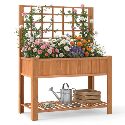 Raised Garden Bed with Trellis Wooden Elevated Planter Box with Legs-Orange