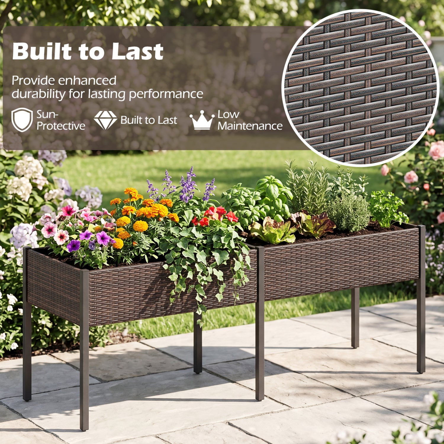 Raised Garden Bed with Legs and Removable Liner for Vegetables Herbs Patio-Brown