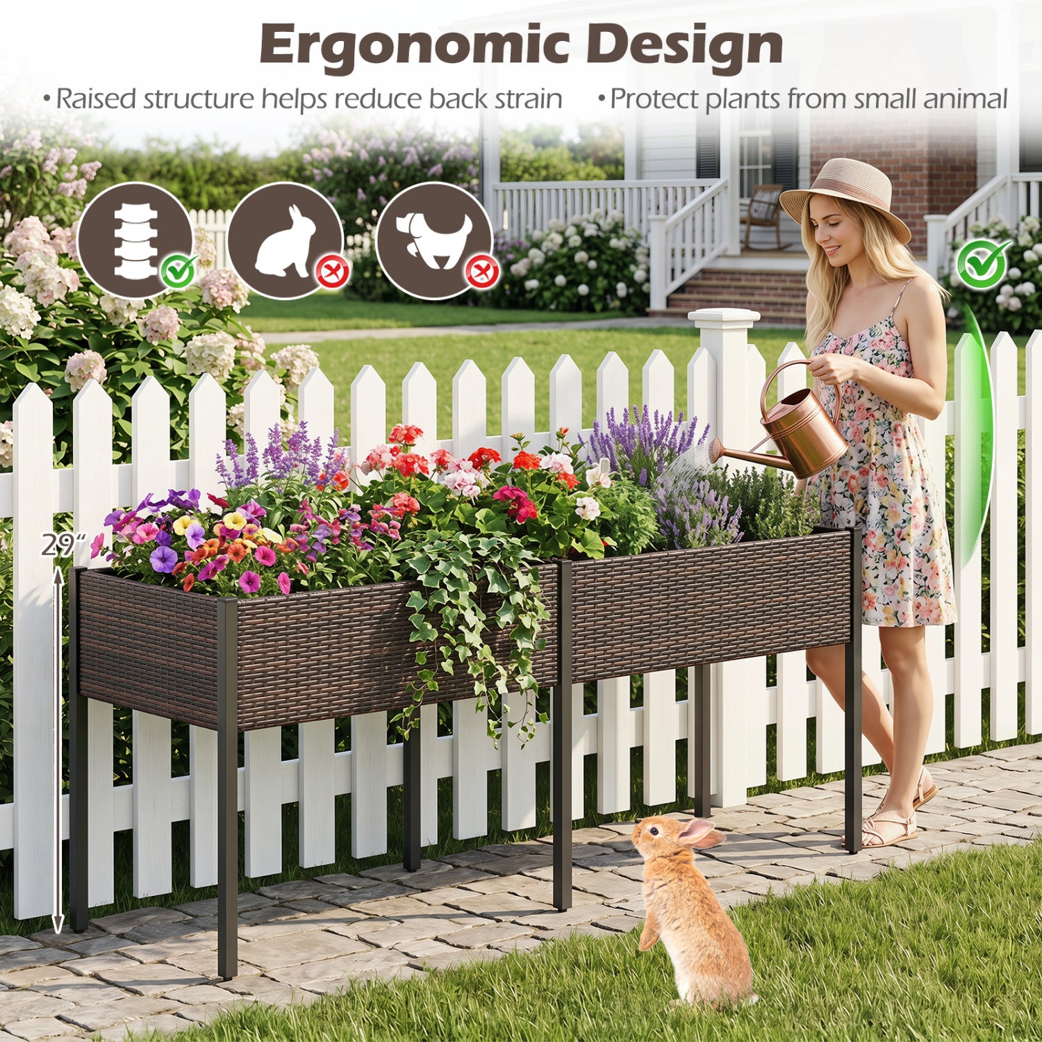 Raised Garden Bed with Legs and Removable Liner for Vegetables Herbs Patio-Brown
