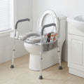 Raised Toilet Seat with Handles and Padded Arms for Seniors-Silver