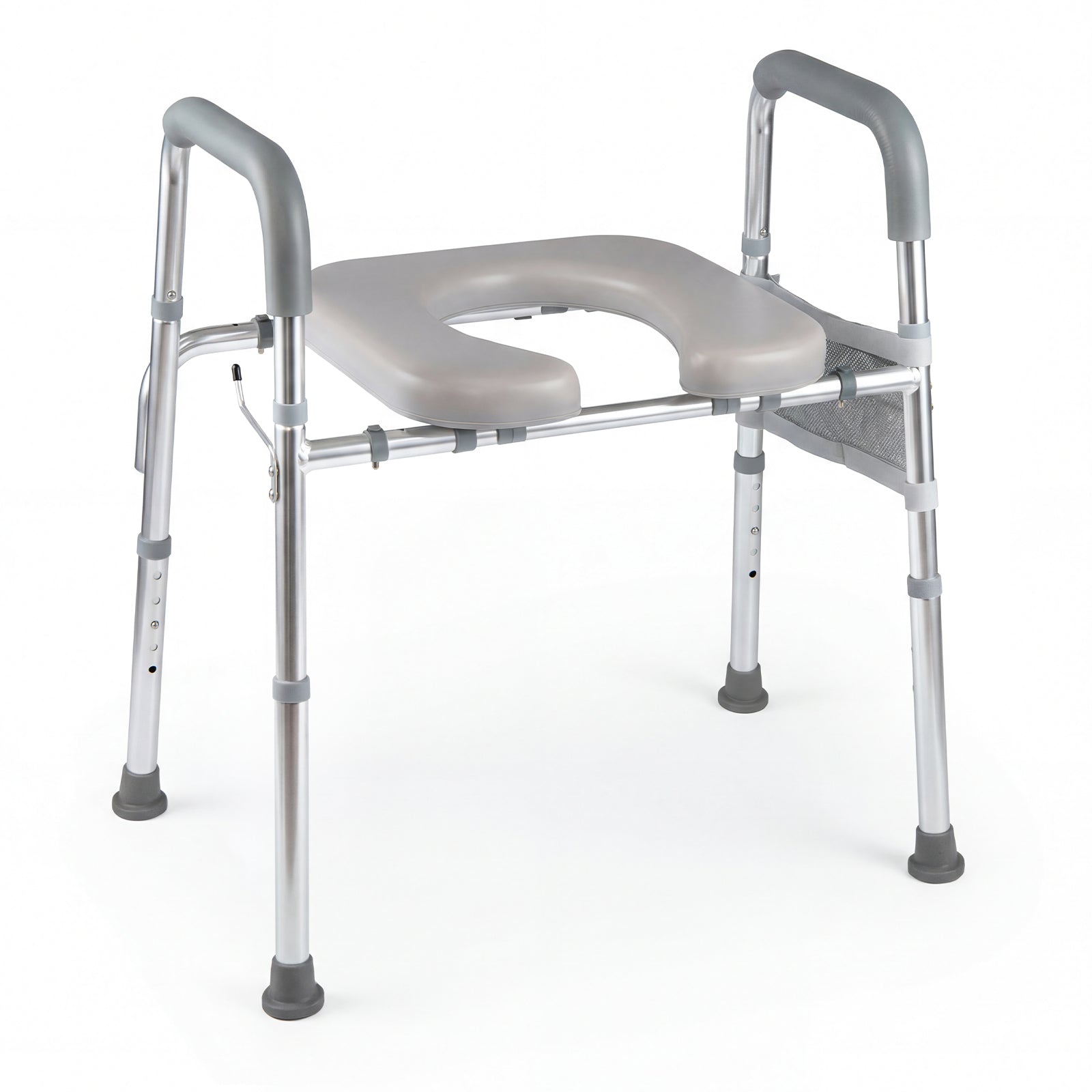 Raised Toilet Seat with Handles and Padded Arms for Seniors-Silver