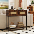 Console en rotin Table d'entrée bohème avec 2 tiroirs en rotin et étagère de rangement ouverte-Marron rustique
