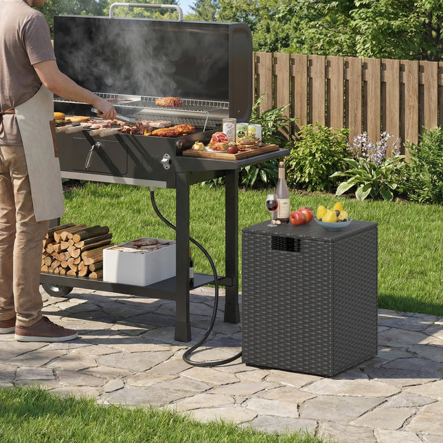 Rattan Propane Tank Cover Patio Hideaway Tank Side Table-Black