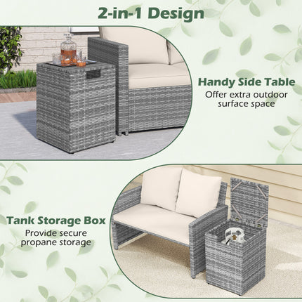 Rattan Propane Tank Cover Patio Hideaway Tank Side Table-Gray