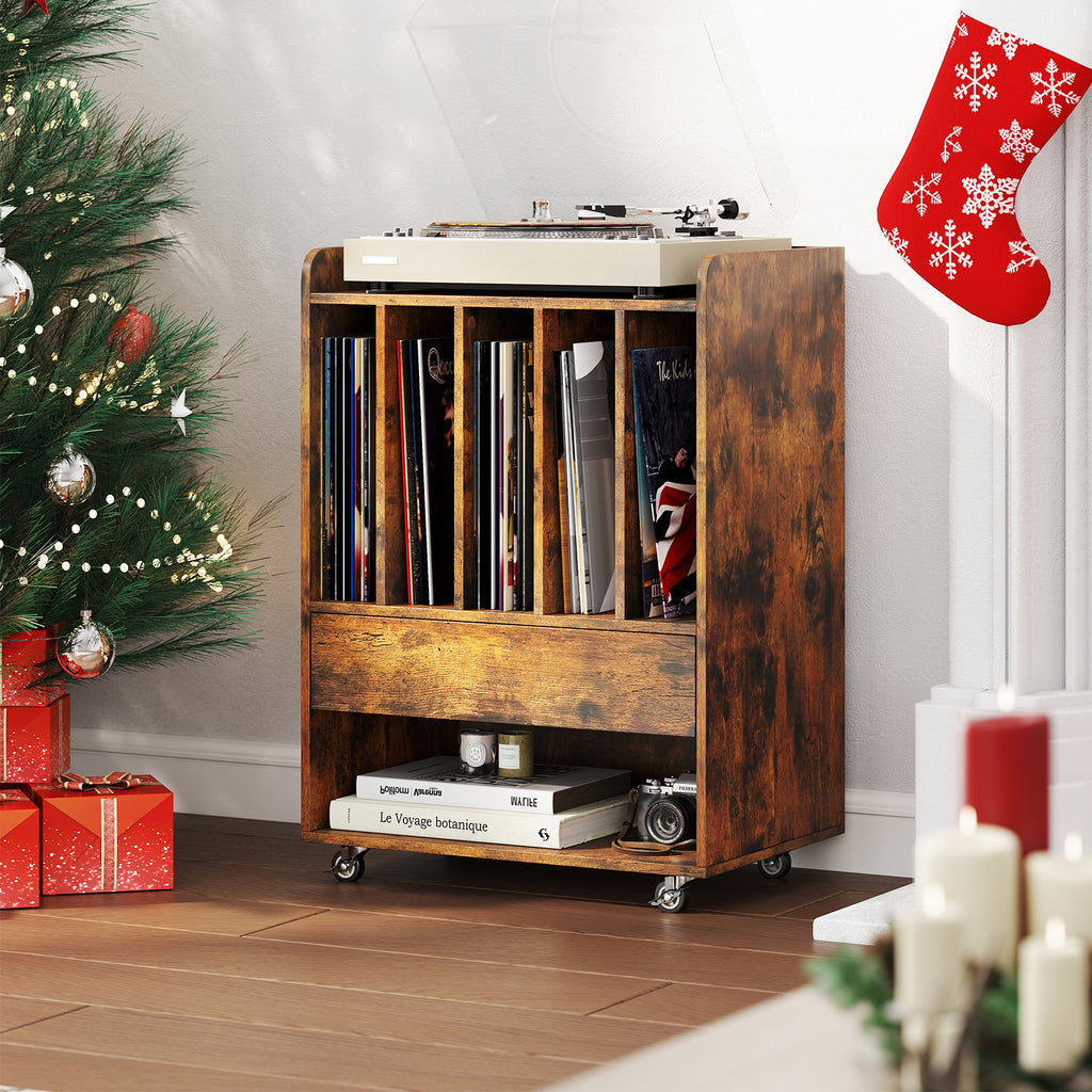 Record Player Stand Turntable Stand with Drawer and Record Holder-Brown