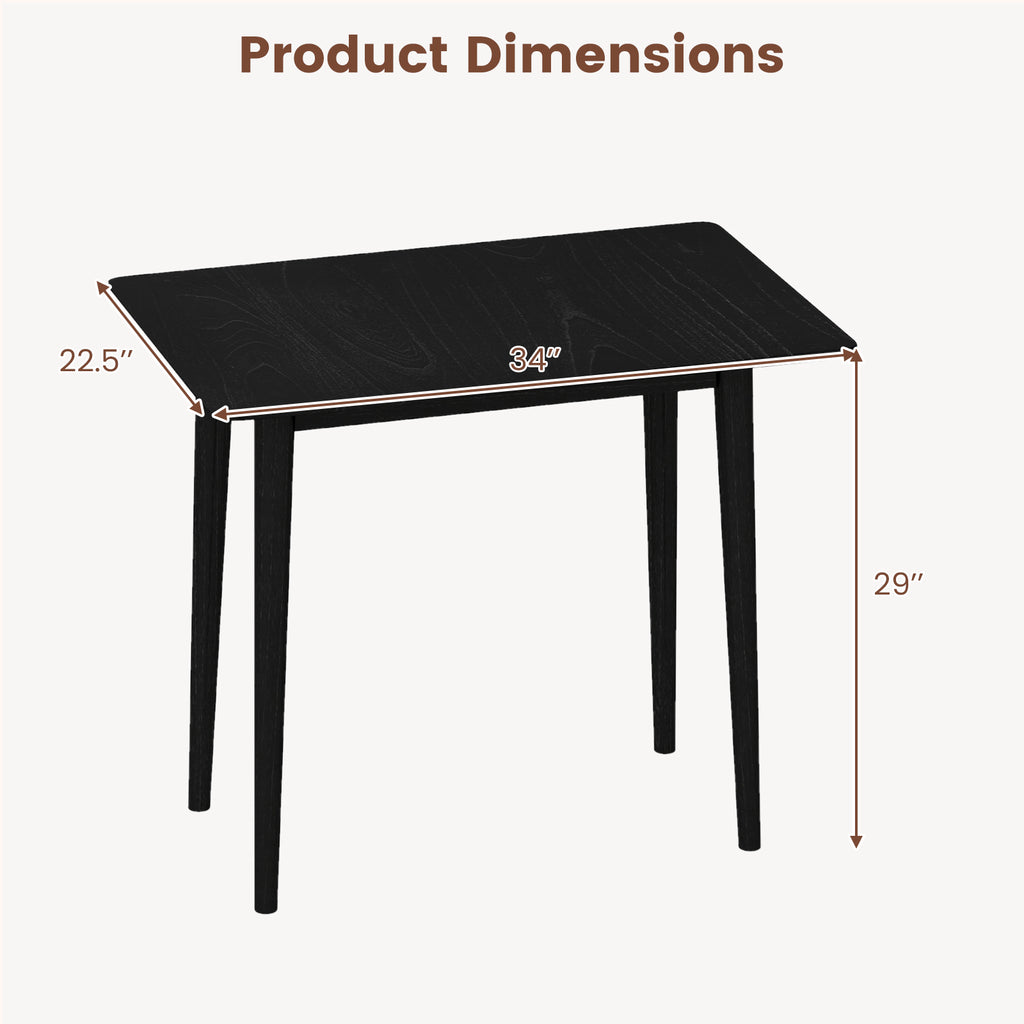 Rectangular Wooden Dining Table for 2-4 34 Inch Farmhouse Solid Wood Kitchen Table-Black