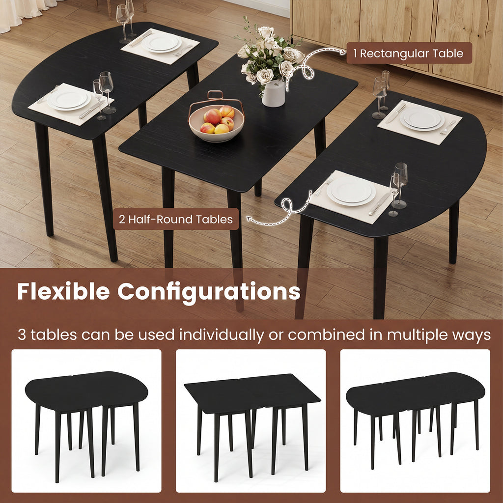 Rectangular Wooden Dining Table for 2-4 34 Inch Farmhouse Solid Wood Kitchen Table-Black