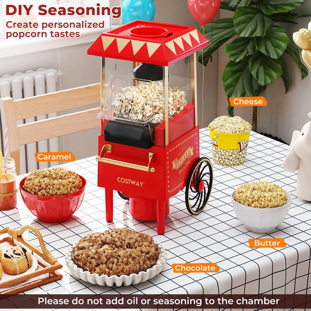 Retro Hot Air Popcorn Maker 1200W with Kernel Measuring Cup-Red