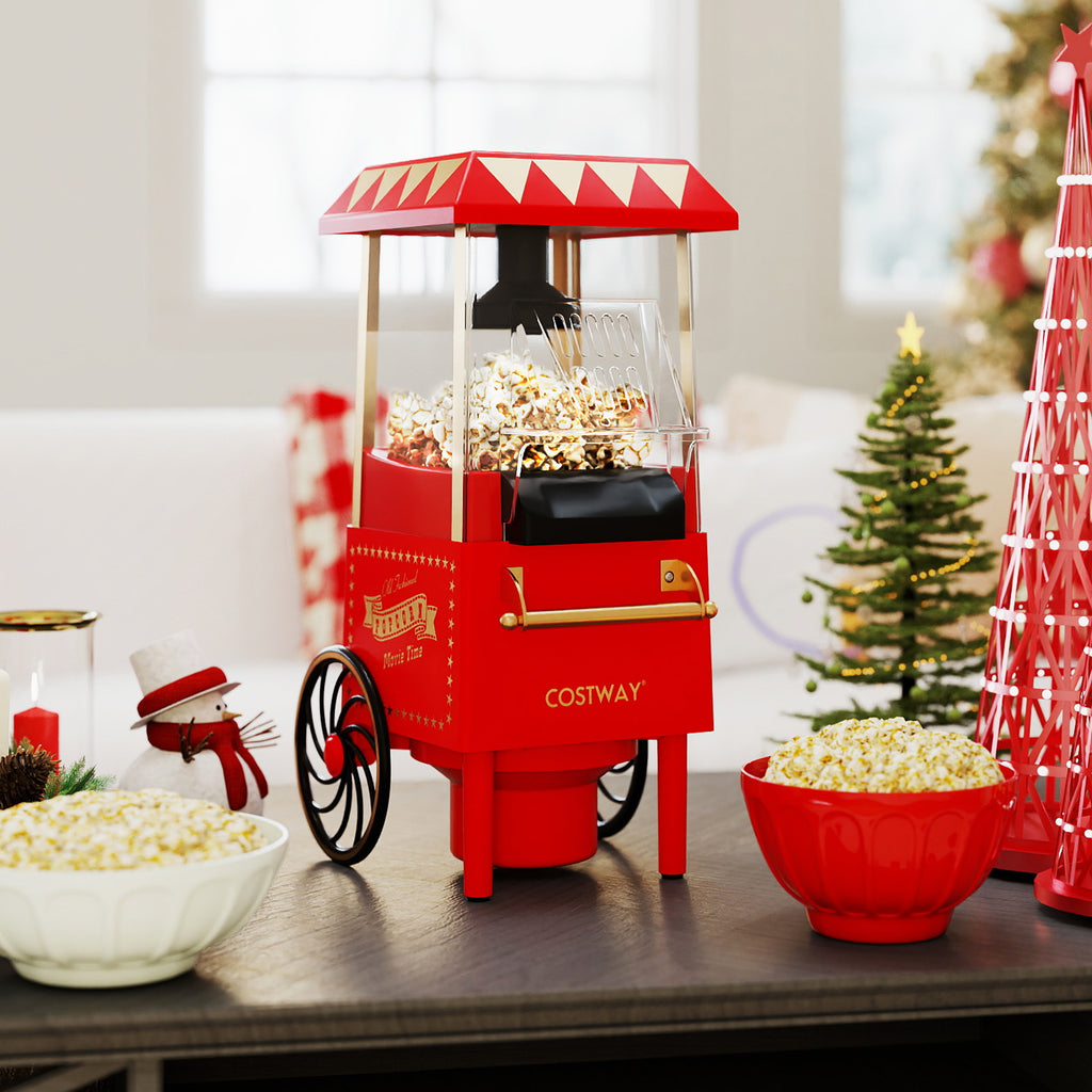 Retro Hot Air Popcorn Maker 1200W with Kernel Measuring Cup-Red