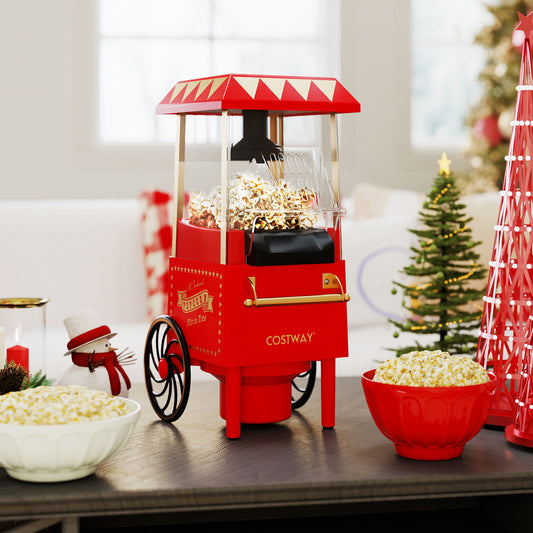 Machine à popcorn rétro à air chaud 1200W avec tasse à mesurer les grains-Rouge