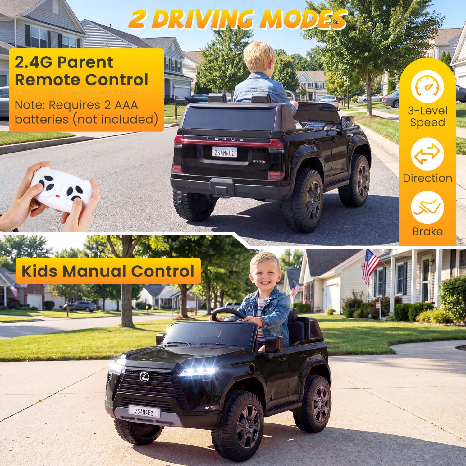 Ride on Car 24V 4WD Licensed LEXUS GX550 Electric Vehicle with Remote for Boys Girls Aged 3+-Black