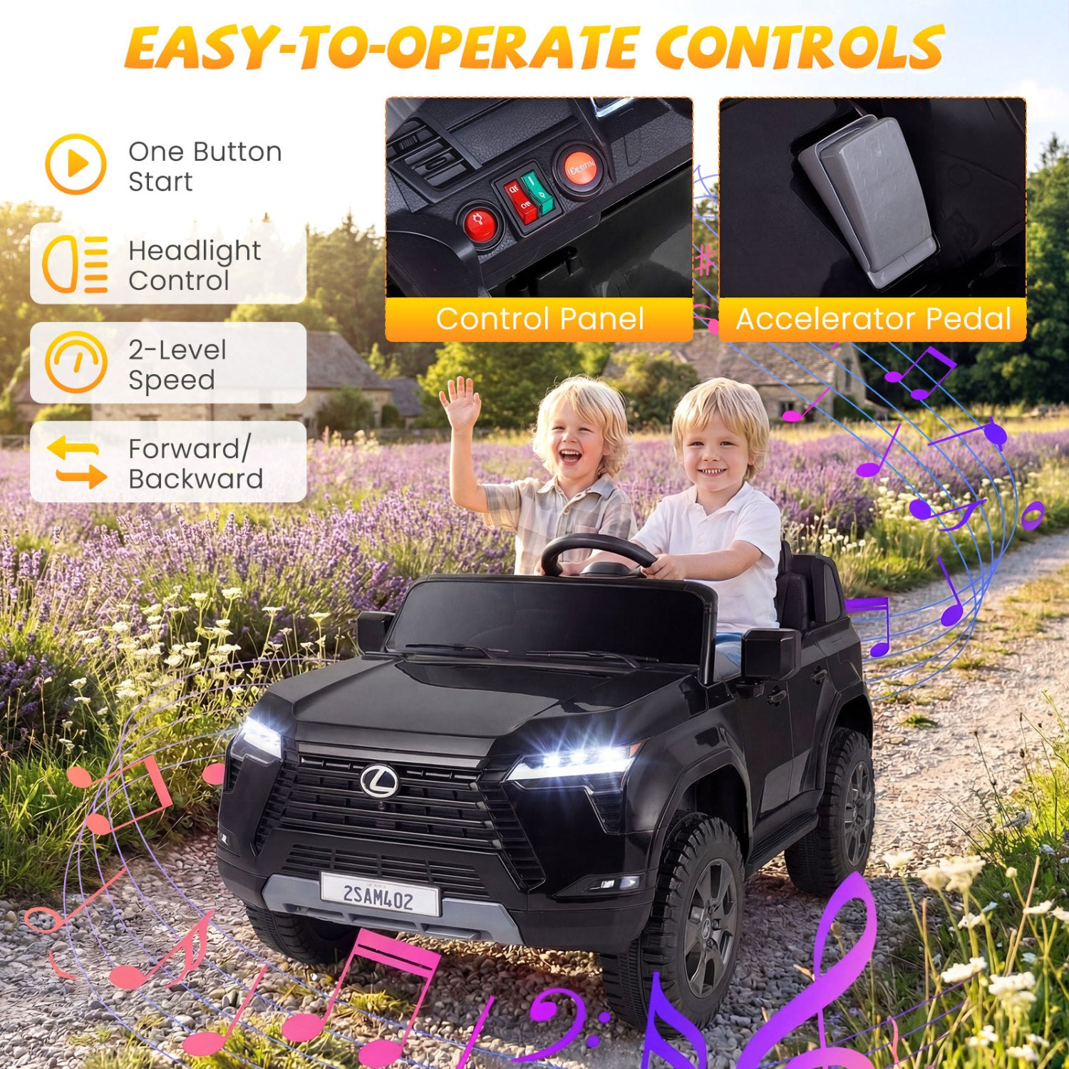 Ride on Car 24V 4WD Licensed LEXUS GX550 Electric Vehicle with Remote for Boys Girls Aged 3+-Black
