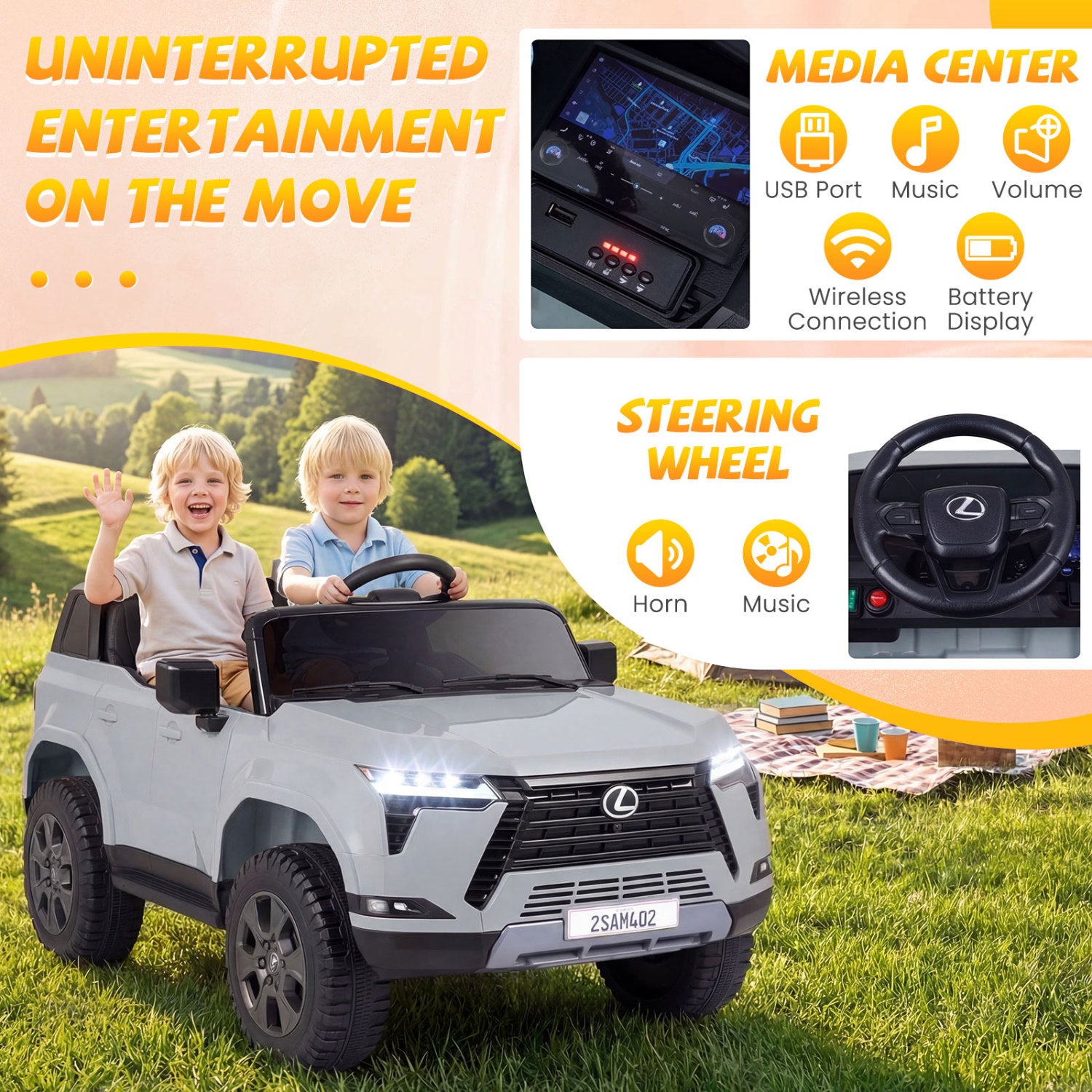 Ride on Car 24V 4WD Licensed LEXUS GX550 Electric Vehicle with Remote for Boys Girls Aged 3+-Grey