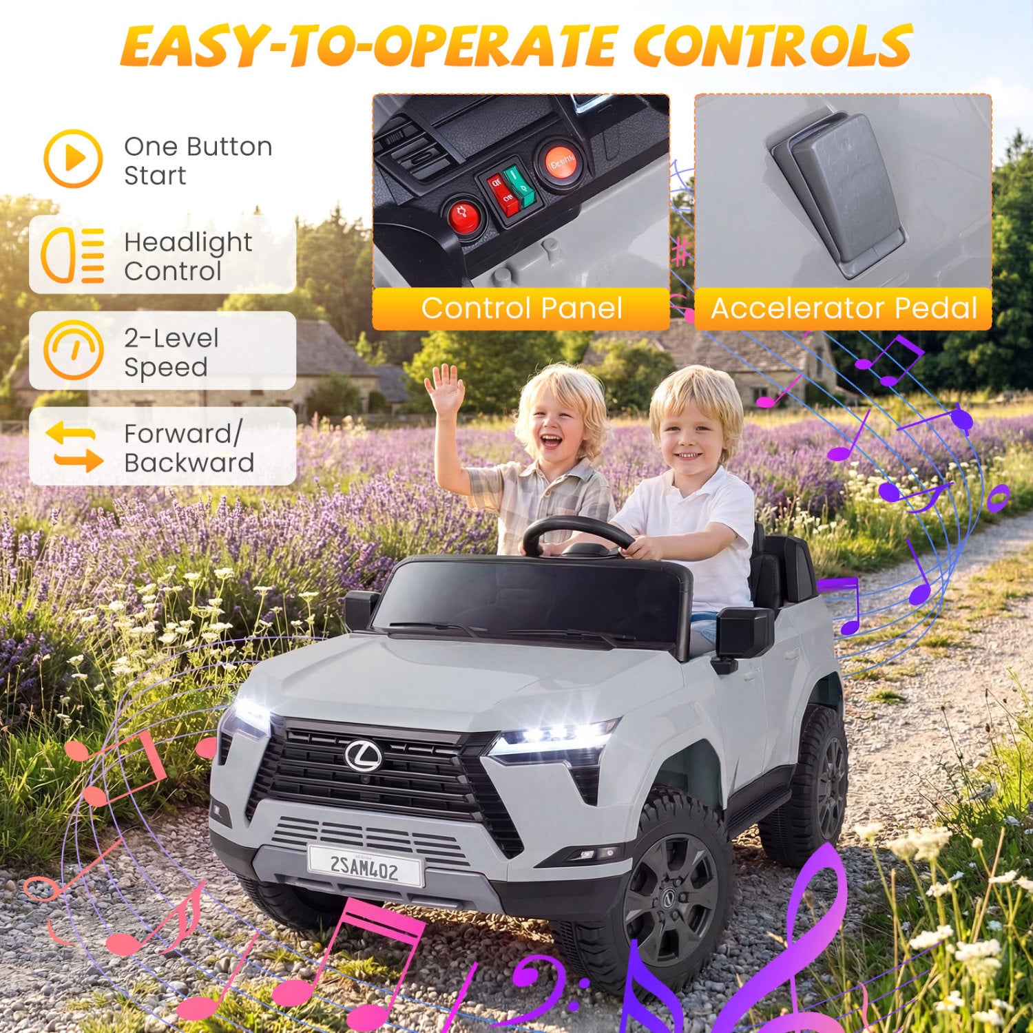 Ride on Car 24V 4WD Licensed LEXUS GX550 Electric Vehicle with Remote for Boys Girls Aged 3+-Grey