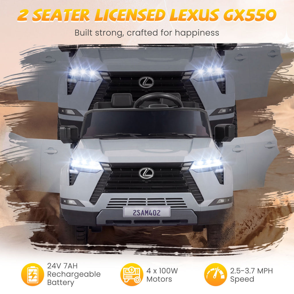 Ride on Car 24V 4WD Licensed LEXUS GX550 Electric Vehicle with Remote for Boys Girls Aged 3+-Grey