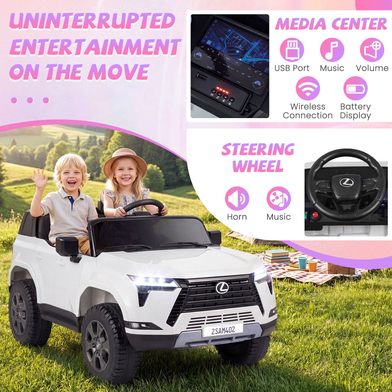 Ride on Car 24V 4WD Licensed LEXUS GX550 Electric Vehicle with Remote for Boys Girls Aged 3+-White