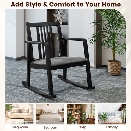 Rocking Chair with Slatted Back and Curved Armrests-Black