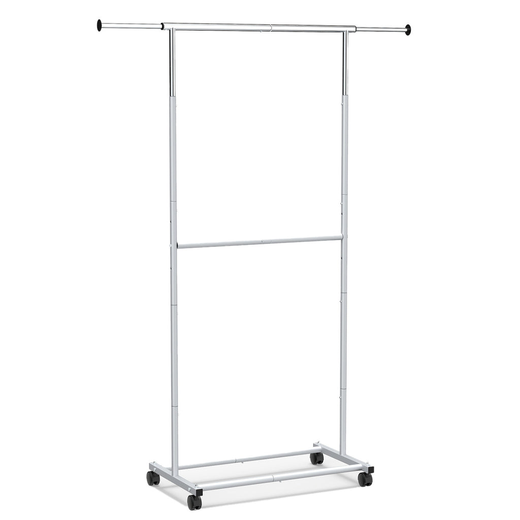 Rolling Clothes Rack Double-Rod Extendable Garment Stand for Hanging Clothes