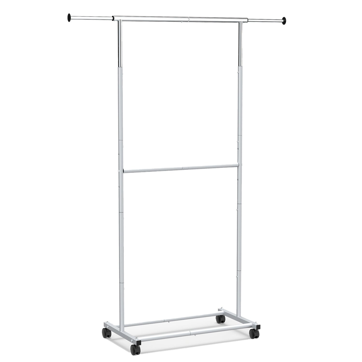 Rolling Clothes Rack Double-Rod Extendable Garment Stand for Hanging Clothes