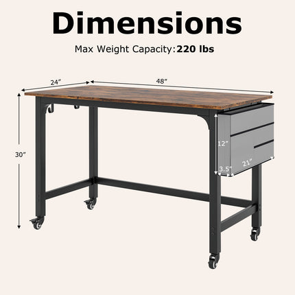 Rolling Home Office Computer Desk with Detachable Fabric Bag-Rustic Brown